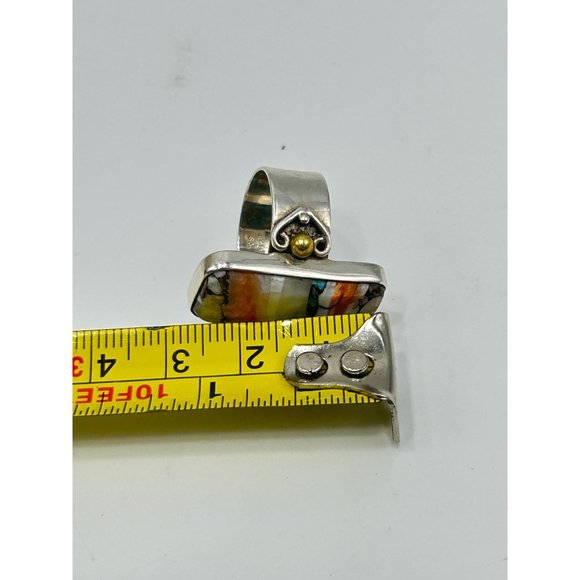 Colorful Natural Spiny Oyster Turquoise Gemstone Ring Size 6.75 Sterling Silver - Picture 7 of 8